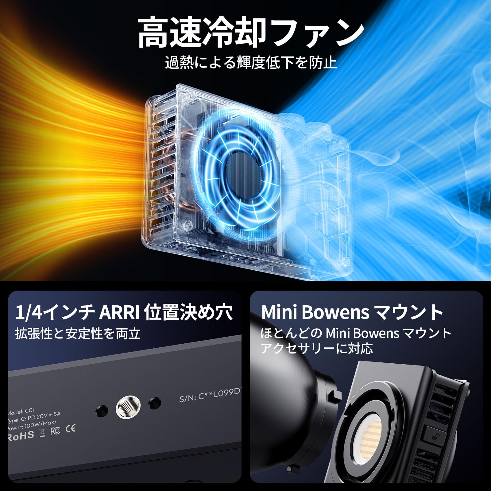 Amazon | Ulanzi C01 100W COB 撮影用ライト ビデオライト 無段階調光